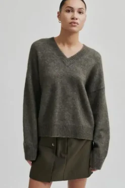 Brook neule v-neck, chocolate chip