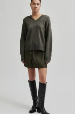 Brook neule v-neck, chocolate chip