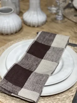 Johanna ruudullinen keittiöpyyhe pellavaa, brown/nat