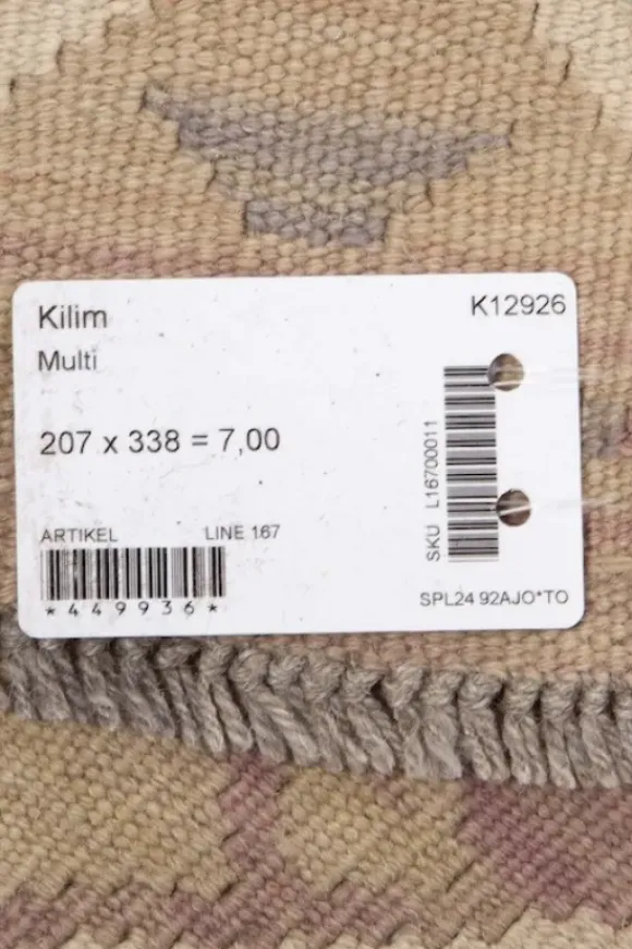Kelim matto, multi custom #619 / 207x338cm