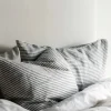 Tell Me More - pellavaiset raitatyynyliinat 2kpl, grey/white 50x60